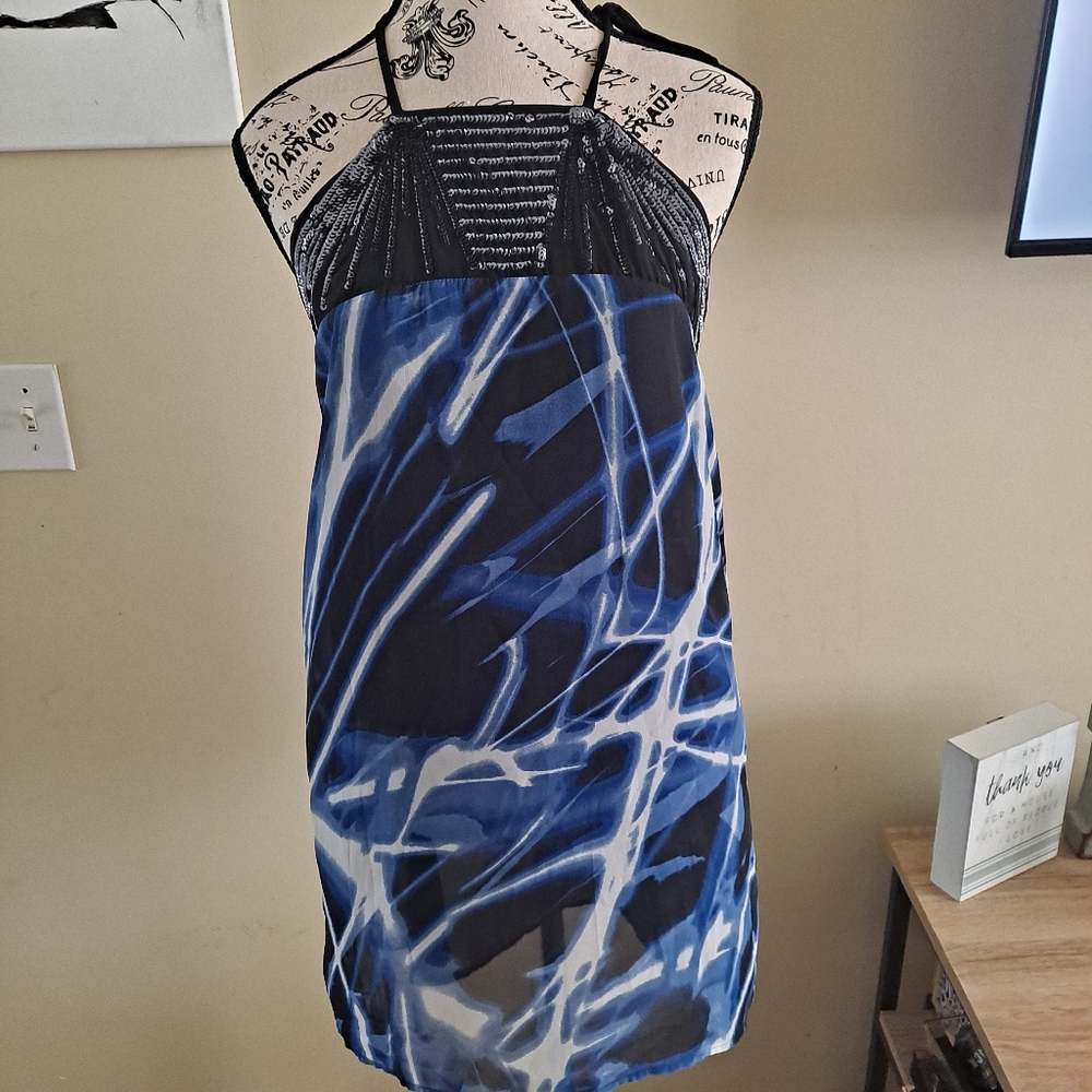 Blue and Black Halter Flowing Blouse